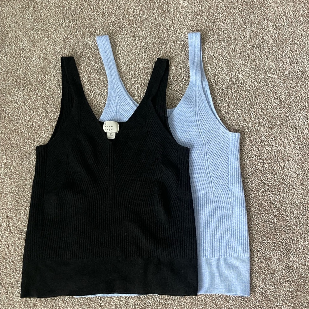 A New Day - Black & Blue Bundle Ribbed Knit Crop Top